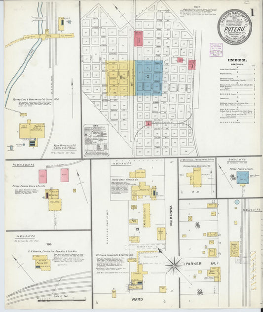 Sanborn Fire Insurance Map from Poteau, Le Flore County, Oklahoma (1904), Sheet #0001 - Historic Sanborn Fire Insurance Map Print, vintage old map wall art, antique decor, genealogy gift, Oklahoma Oklahoma map
