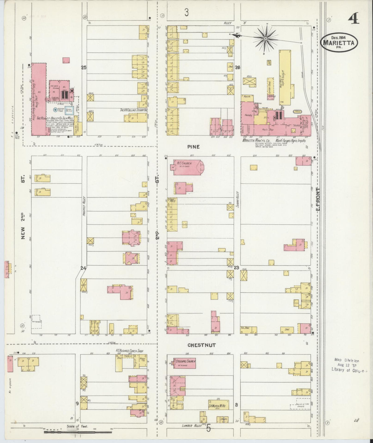 Sanborn Fire Insurance Map from Marietta, Lancaster County, Pennsylvania (1904), Sheet #0004 - Historic Sanborn Fire Insurance Map Print, vintage old map wall art, antique decor, genealogy gift, Pennsylvania Pennsylvania map