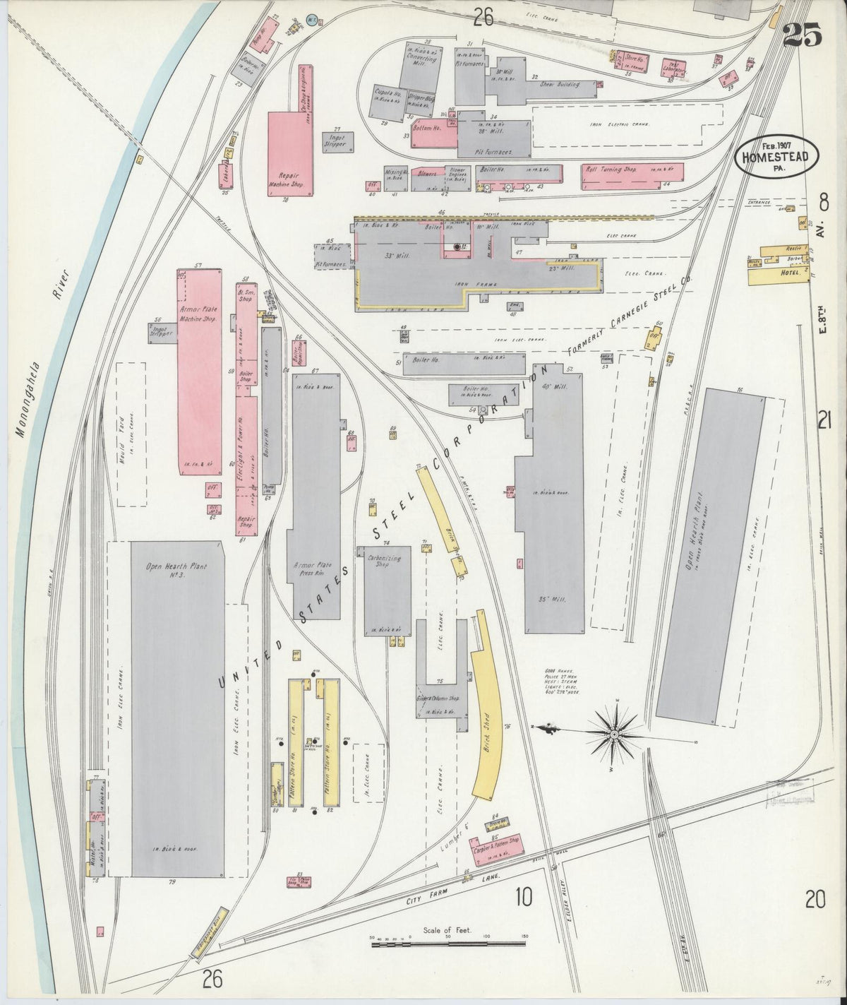 Sanborn Fire Insurance Map from Homestead, Allegheny County, Pennsylvania (1907), Sheet #0025 - Complete Map Set gallery image, historic Sanborn map, vintage wall art, Pennsylvania Pennsylvania