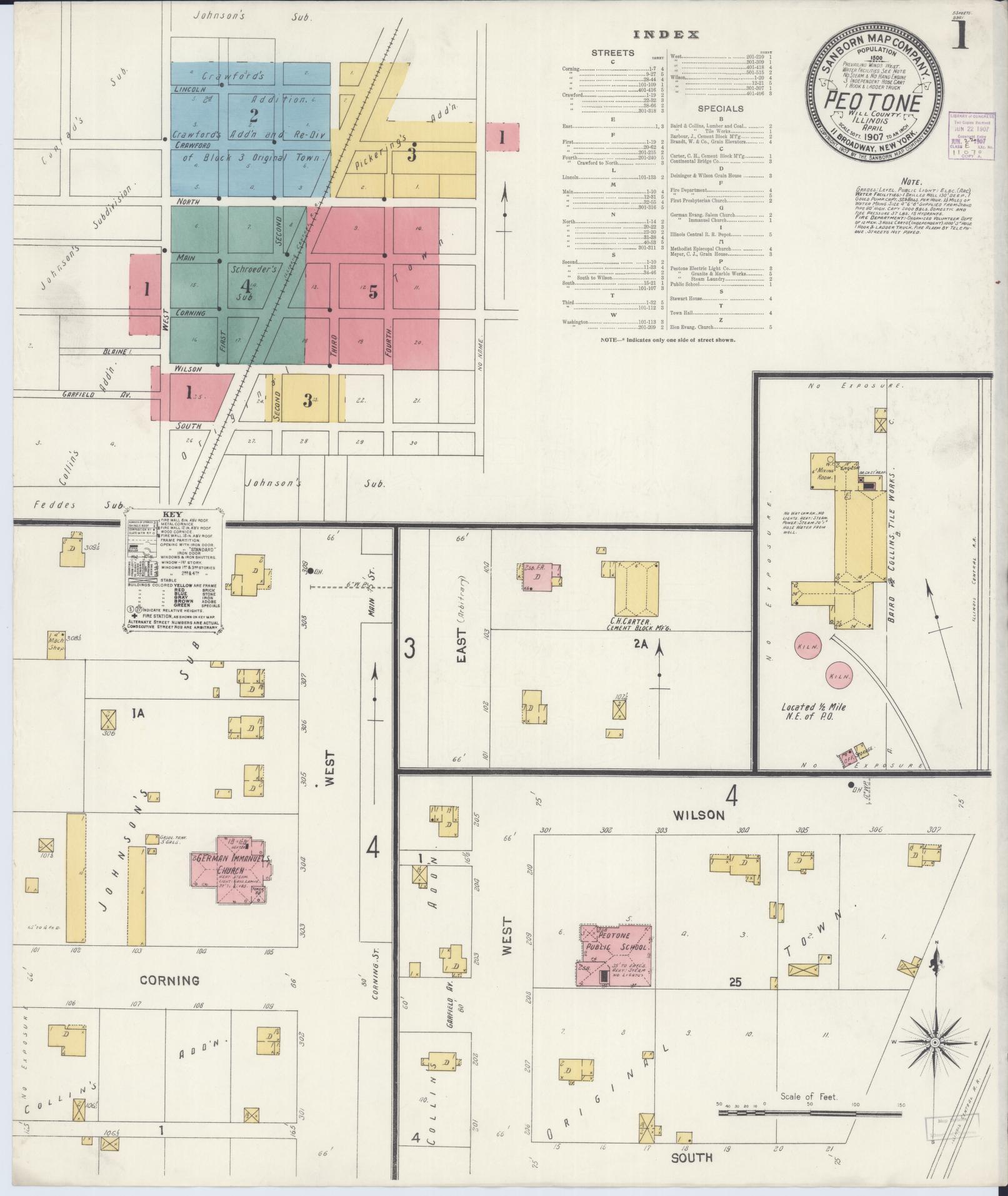 Sanborn Fire Insurance Map from Peotone, Will County, Illinois (1907), Sheet #0001 - Complete Map Set gallery image, historic Sanborn map, vintage wall art, Illinois Illinois