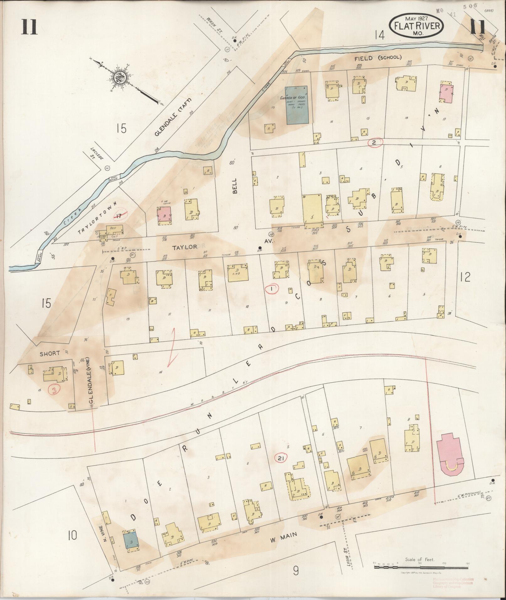 Sanborn Fire Insurance Map from Flat River, Saint Francois County, Missouri (1938), Sheet #0011 - Historic Sanborn Fire Insurance Map Print, vintage old map wall art, antique decor, genealogy gift, Missouri Missouri map