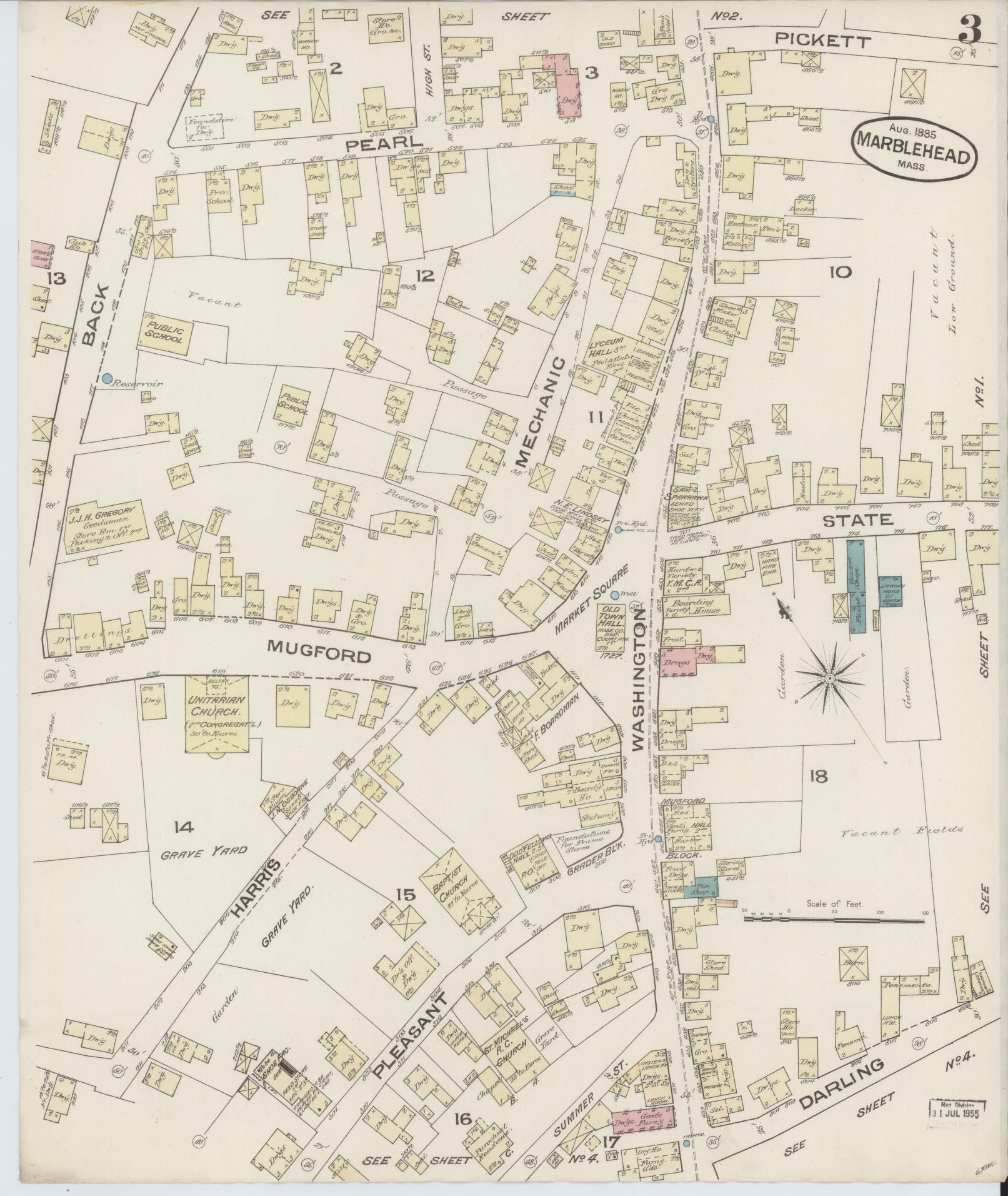 Sanborn Fire Insurance Map from Marblehead, Essex County, Massachusetts (1885), Sheet #0003 - Complete Map Set gallery image, historic Sanborn map, vintage wall art, Massachusetts Massachusetts
