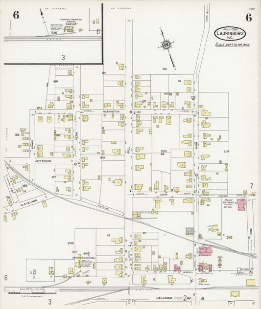 Sanborn Fire Insurance Map from Laurinburg, Scotland County, North Carolina (1924), Sheet #0006 - Historic Sanborn Fire Insurance Map Print, vintage old map wall art, antique decor, genealogy gift, North Carolina North Carolina map