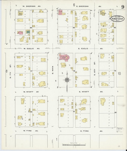 Sanborn Fire Insurance Map from Kingfisher, Kingfisher County, Oklahoma (1909), Sheet #0009 - Historic Sanborn Fire Insurance Map Print, vintage old map wall art, antique decor, genealogy gift, Oklahoma Oklahoma map