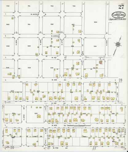 Sanborn Fire Insurance Map from Corsicana, Navarro County, Texas (1921), Sheet #0027 - Historic Sanborn Fire Insurance Map Print, vintage old map wall art, antique decor, genealogy gift, Texas Texas map