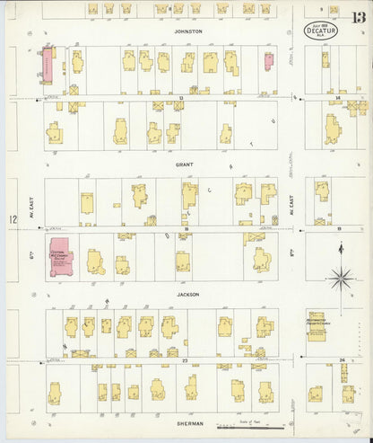 Sanborn Fire Insurance Map from Decatur, Morgan County, Alabama (1908), Sheet #0013 - Complete Map Set gallery image, historic Sanborn map, vintage wall art, Alabama Alabama