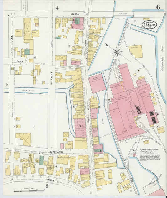 Sanborn Fire Insurance Map from Berlin, Coos County, New Hampshire (1905), Sheet #0006 - Historic Sanborn Fire Insurance Map Print, vintage old map wall art, antique decor, genealogy gift, New Hampshire New Hampshire map