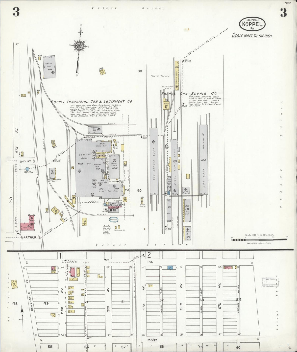 Sanborn Fire Insurance Map from Koppel, Beaver County, Pennsylvania (1923), Sheet #0003 - Historic Sanborn Fire Insurance Map Print, vintage old map wall art, antique decor, genealogy gift, Pennsylvania Pennsylvania map