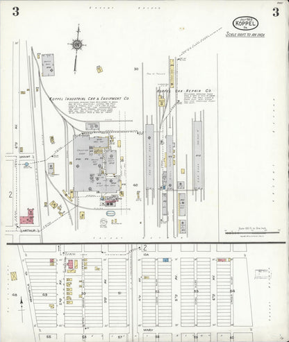 Sanborn Fire Insurance Map from Koppel, Beaver County, Pennsylvania (1923), Sheet #0003 - Historic Sanborn Fire Insurance Map Print, vintage old map wall art, antique decor, genealogy gift, Pennsylvania Pennsylvania map