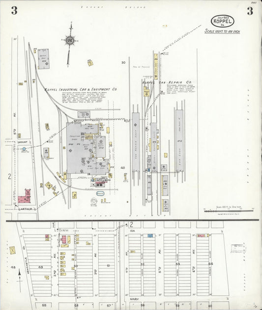 Sanborn Fire Insurance Map from Koppel, Beaver County, Pennsylvania (1923), Sheet #0003 - Historic Sanborn Fire Insurance Map Print, vintage old map wall art, antique decor, genealogy gift, Pennsylvania Pennsylvania map