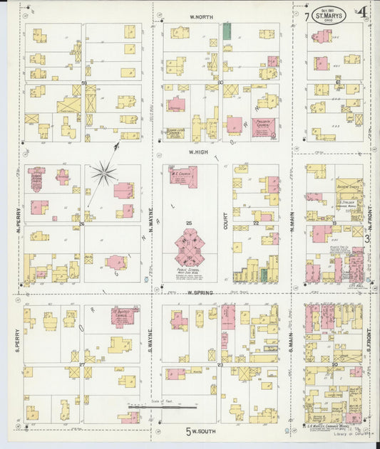 Sanborn Fire Insurance Map from Saint Marys, Auglaize County, Ohio (1901), Sheet #0004 - Historic Sanborn Fire Insurance Map Print, vintage old map wall art, antique decor, genealogy gift, Ohio Ohio map