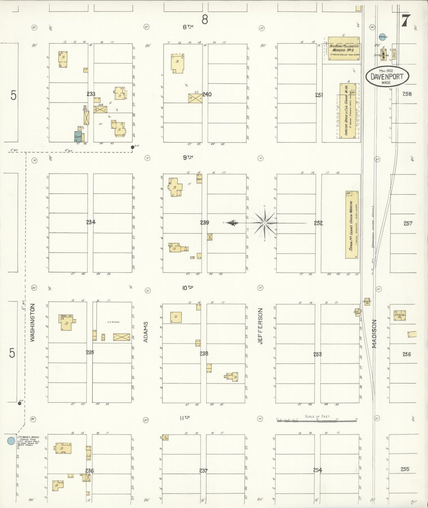Sanborn Fire Insurance Map from Davenport, Lincoln County, Washington (1902), Sheet #0007 - Complete Map Set gallery image, historic Sanborn map, vintage wall art, Washington Washington