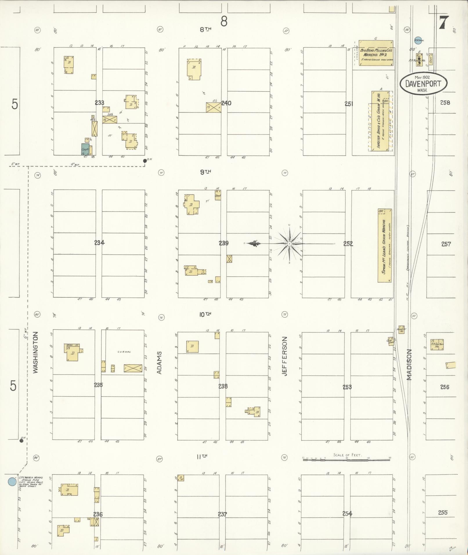 Sanborn Fire Insurance Map from Davenport, Lincoln County, Washington (1902), Sheet #0007 - Complete Map Set gallery image, historic Sanborn map, vintage wall art, Washington Washington