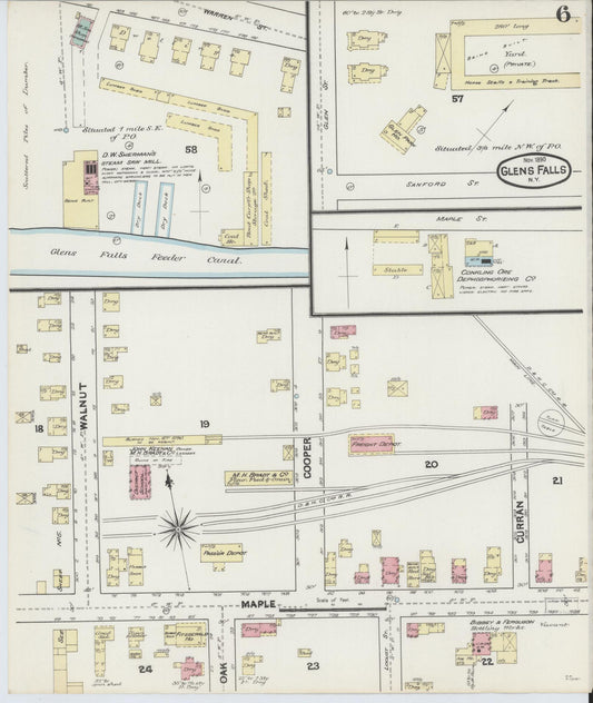 Sanborn Fire Insurance Map from Glens Falls, Warren County, New York (1890), Sheet #0006 - Historic Sanborn Fire Insurance Map Print, vintage old map wall art, antique decor, genealogy gift, New York New York map