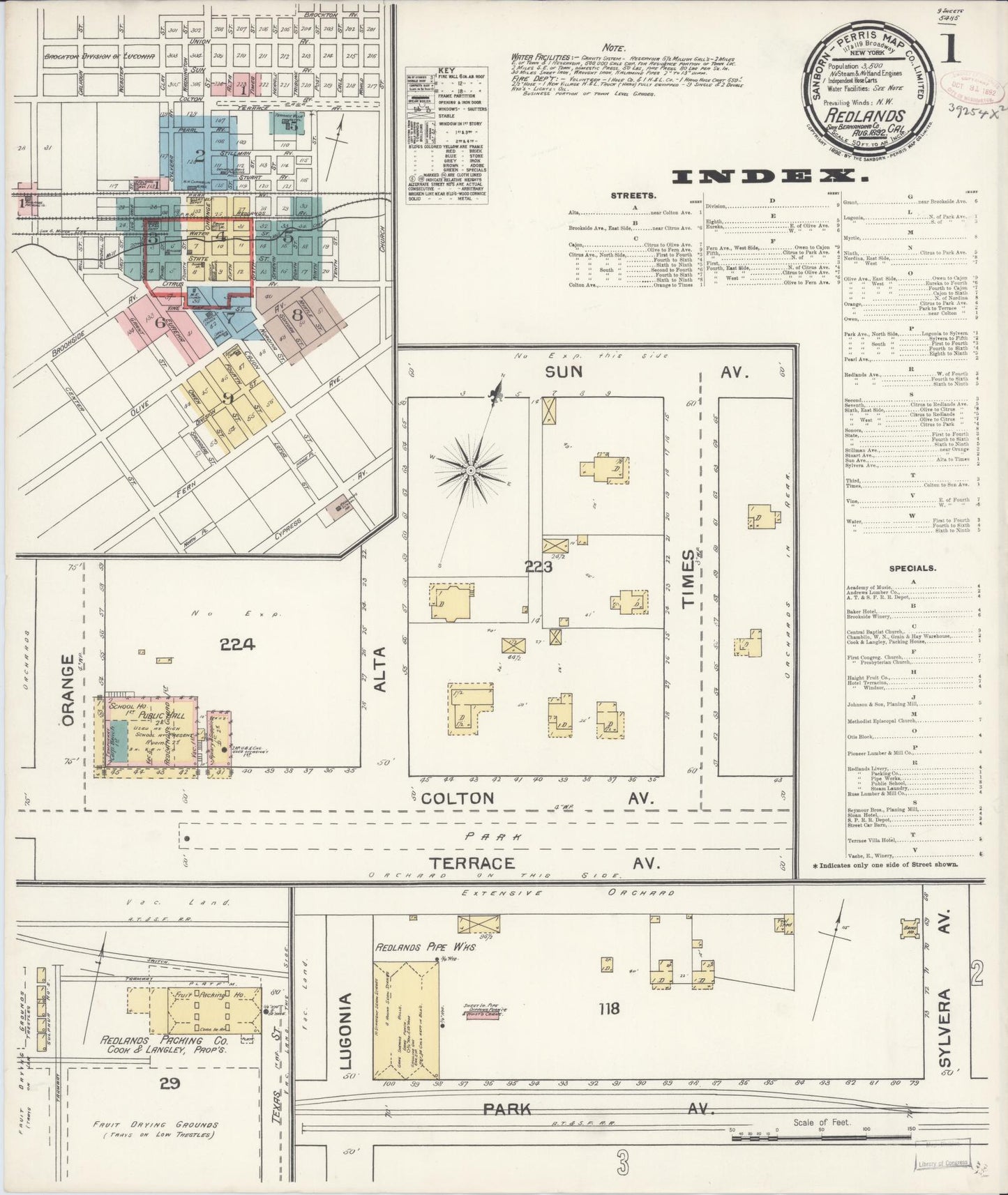 Sanborn Fire Insurance Map from Redlands, San Bernardino County, California (1892), Sheet #0001 - Complete Map Set gallery image, historic Sanborn map, vintage wall art, California California