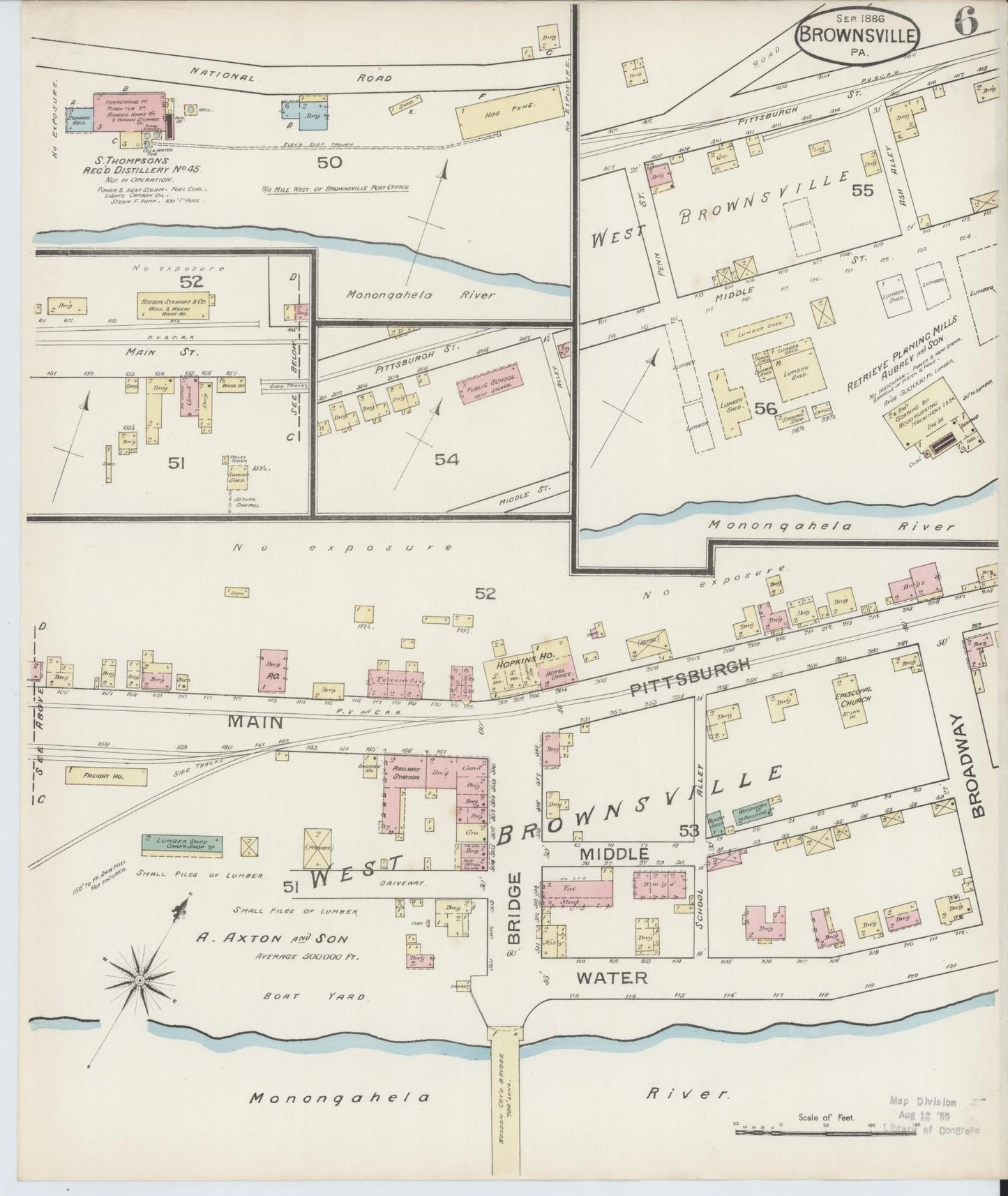 Sanborn Fire Insurance Map from Brownsville, Fayette County, Pennsylvania (1886), Sheet #0006 - Historic Sanborn Fire Insurance Map Print, vintage old map wall art, antique decor, genealogy gift, Pennsylvania Pennsylvania map