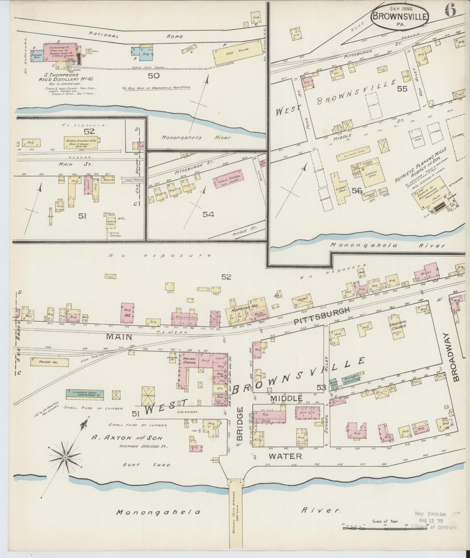 Sanborn Fire Insurance Map from Brownsville, Fayette County, Pennsylvania (1886), Sheet #0006 - Historic Sanborn Fire Insurance Map Print, vintage old map wall art, antique decor, genealogy gift, Pennsylvania Pennsylvania map