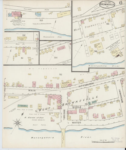 Sanborn Fire Insurance Map from Brownsville, Fayette County, Pennsylvania (1886), Sheet #0006 - Historic Sanborn Fire Insurance Map Print, vintage old map wall art, antique decor, genealogy gift, Pennsylvania Pennsylvania map