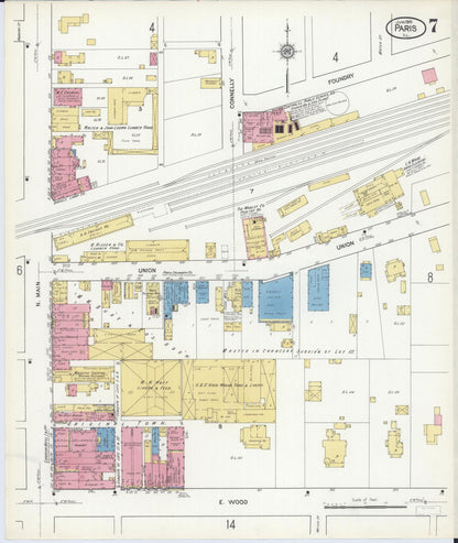 Sanborn Fire Insurance Map from Paris, Edgar County, Illinois (1916), Sheet #0007 - Historic Sanborn Fire Insurance Map Print, vintage old map wall art, antique decor, genealogy gift, Illinois Illinois map