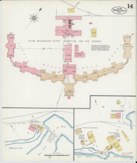 Sanborn Fire Insurance Map from Fergus Falls, Otter Tail County, Minnesota (1903), Sheet #0014 - Historic Sanborn Fire Insurance Map Print, vintage old map wall art, antique decor, genealogy gift, Minnesota Minnesota map