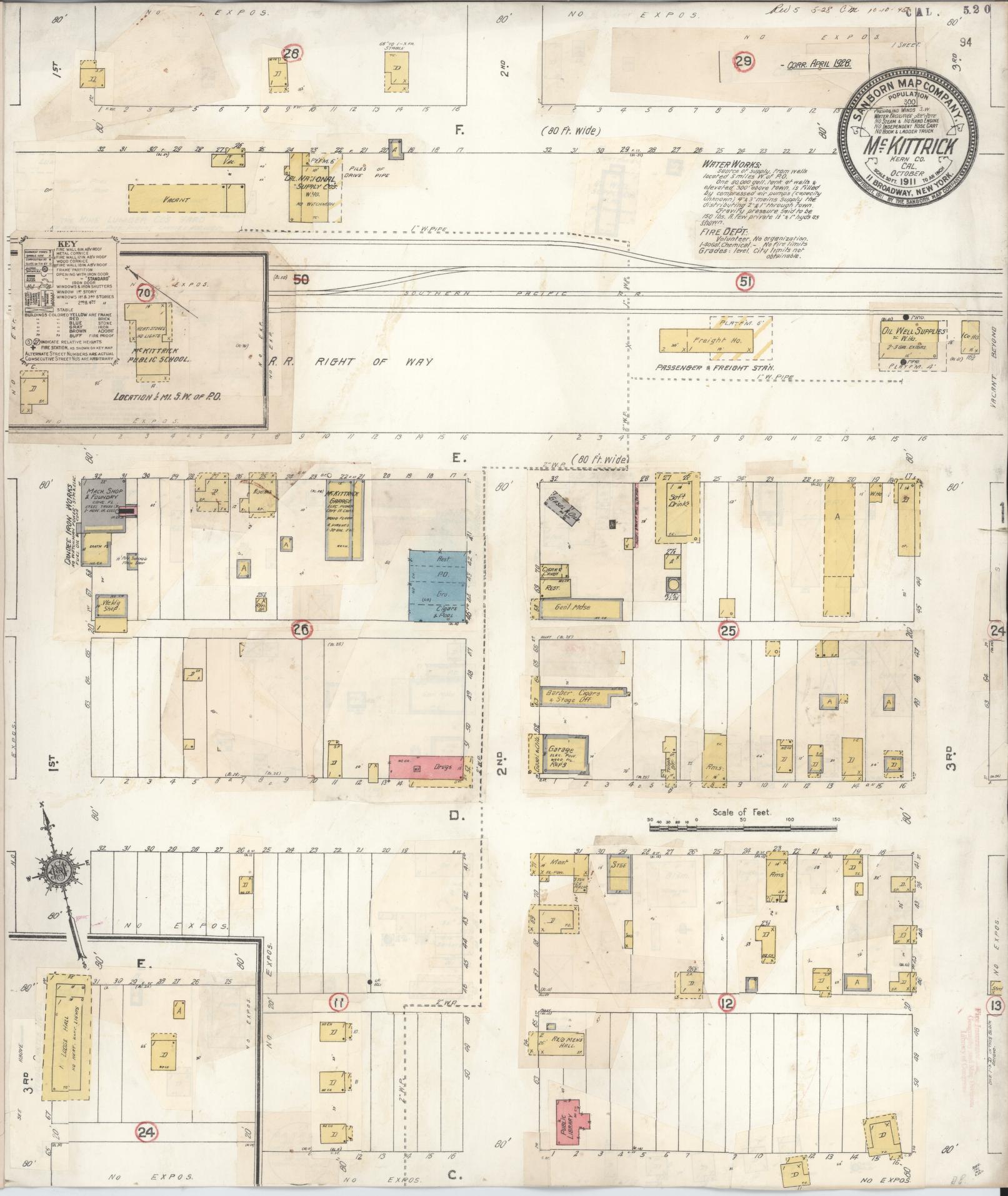 Sanborn Fire Insurance Map from Mckittrick, Kern County, California (1928), Sheet #0001 - Historic Sanborn Fire Insurance Map Print, vintage old map wall art, antique decor, genealogy gift, California California map