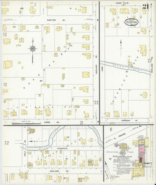 Sanborn Fire Insurance Map from Denton, Denton County, Texas (1912), Sheet #0021 - Historic Sanborn Fire Insurance Map Print, vintage old map wall art, antique decor, genealogy gift, Texas Texas map