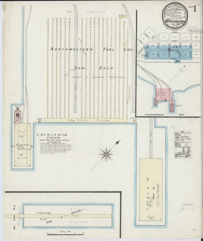 Sanborn Fire Insurance Map from Washburn, Bayfield County, Wisconsin (1886), Sheet #0001 - Complete Map Set gallery image, historic Sanborn map, vintage wall art, Wisconsin Wisconsin