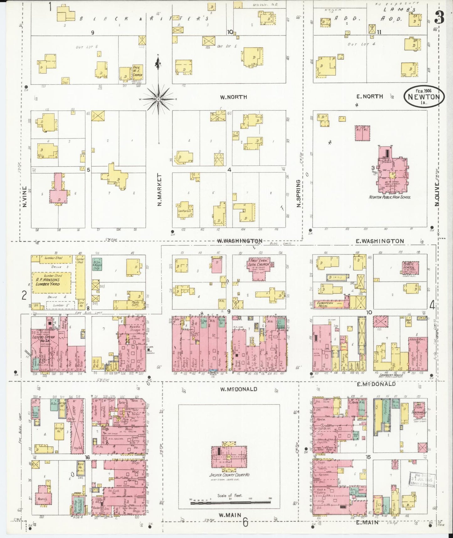 Sanborn Fire Insurance Map from Newton, Jasper County, Iowa (1906), Sheet #0003 - Historic Sanborn Fire Insurance Map Print