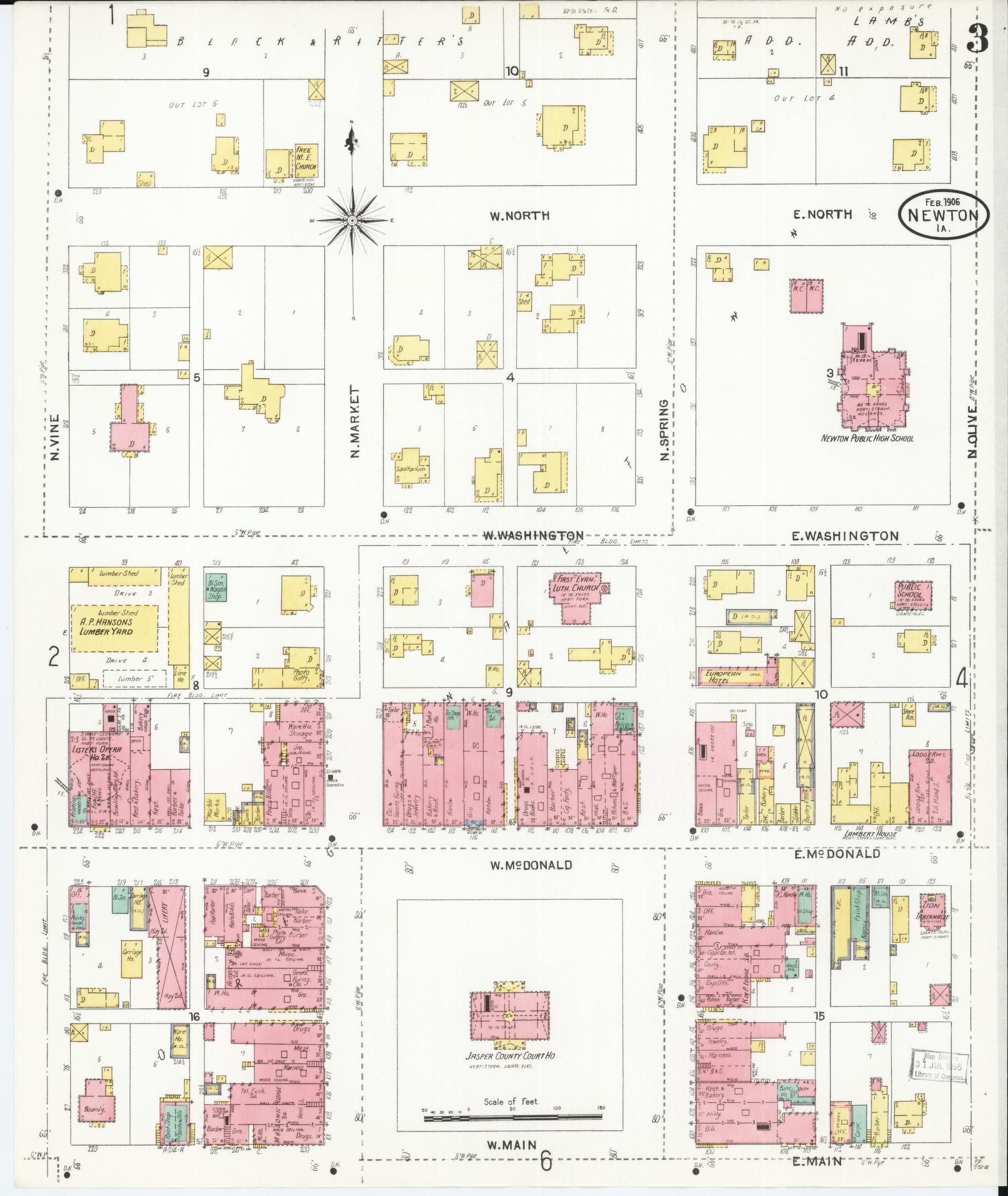 Sanborn Fire Insurance Map from Newton, Jasper County, Iowa (1906), Sheet #0003 - Historic Sanborn Fire Insurance Map Print