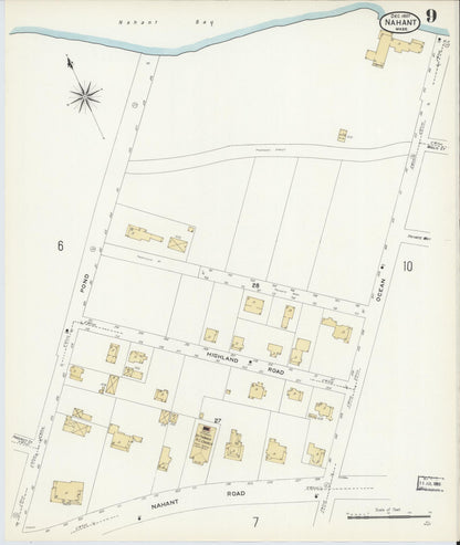 Sanborn Fire Insurance Map from Nahant, Essex County, Massachusetts (1907), Sheet #0009 - Historic Sanborn Fire Insurance Map Print, vintage old map wall art, antique decor, genealogy gift, Massachusetts Massachusetts map