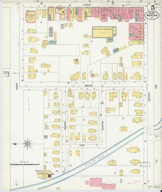 Sanborn Fire Insurance Map from Warsaw, Wyoming County, New York (1903), Sheet #0005 - Historic Sanborn Fire Insurance Map Print, vintage old map wall art, antique decor, genealogy gift, Warsaw Wyoming map