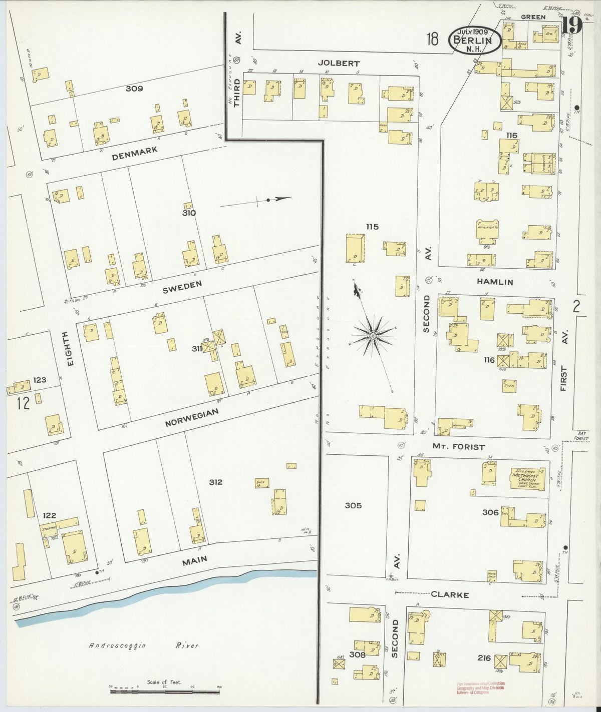 Sanborn Fire Insurance Map from Berlin, Coos County, New Hampshire (1909), Sheet #0019 - Complete Map Set gallery image, historic Sanborn map, vintage wall art, New Hampshire New Hampshire