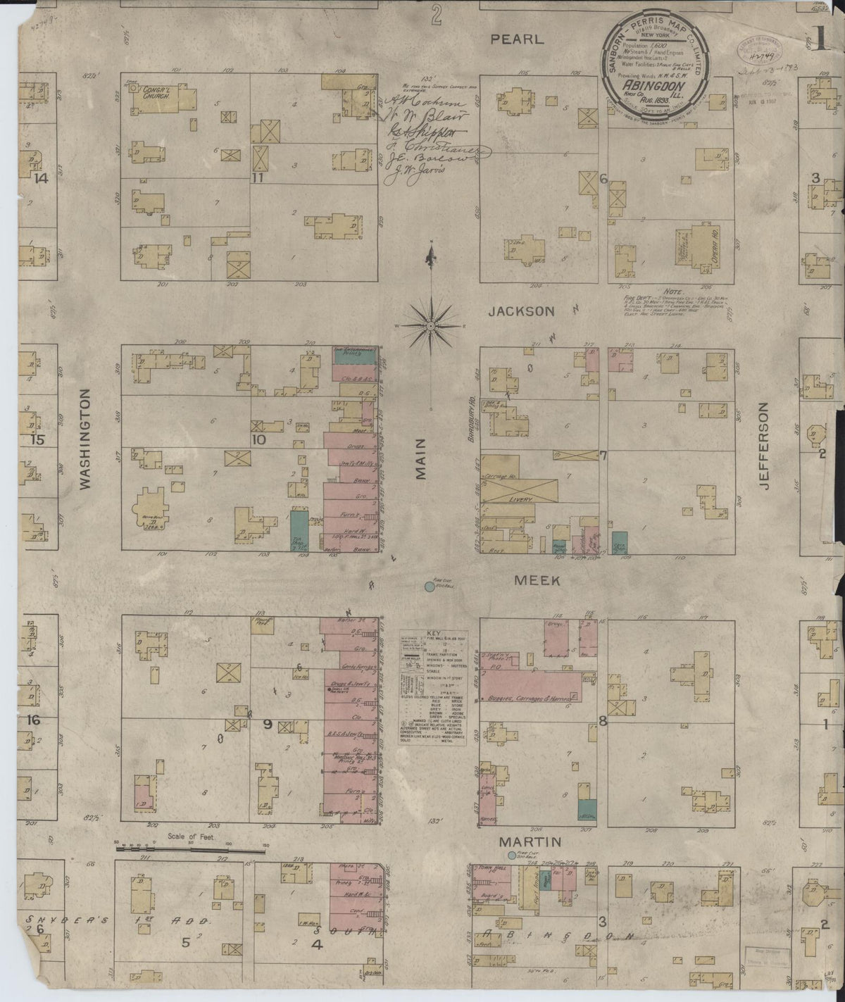 Sanborn Fire Insurance Map from Abingdon, Knox County, Illinois (1893), Sheet #0001 - Complete Map Set gallery image, historic Sanborn map, vintage wall art, Illinois Illinois