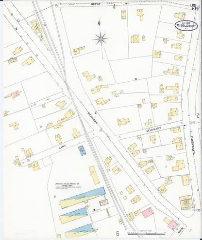 Sanborn Fire Insurance Map from Middlebury, Addison County, Vermont (1905), Sheet #0005 - Complete Map Set gallery image, historic Sanborn map, vintage wall art, Vermont Vermont