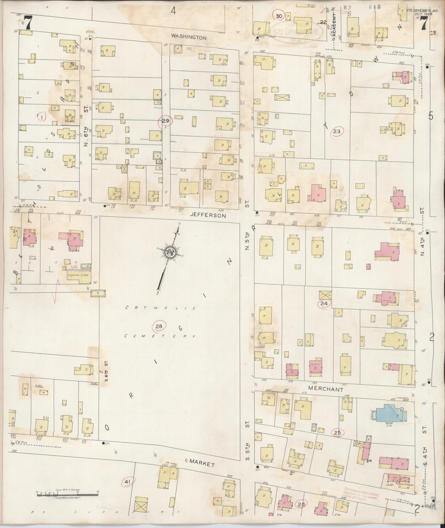 Sanborn Fire Insurance Map from Sainte Genevieve, Saint Genevieve County, Missouri (1945), Sheet #0007 - Historic Sanborn Fire Insurance Map Print, vintage old map wall art, antique decor, genealogy gift, Missouri Missouri map