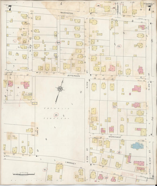 Sanborn Fire Insurance Map from Sainte Genevieve, Saint Genevieve County, Missouri (1945), Sheet #0007 - Historic Sanborn Fire Insurance Map Print, vintage old map wall art, antique decor, genealogy gift, Missouri Missouri map