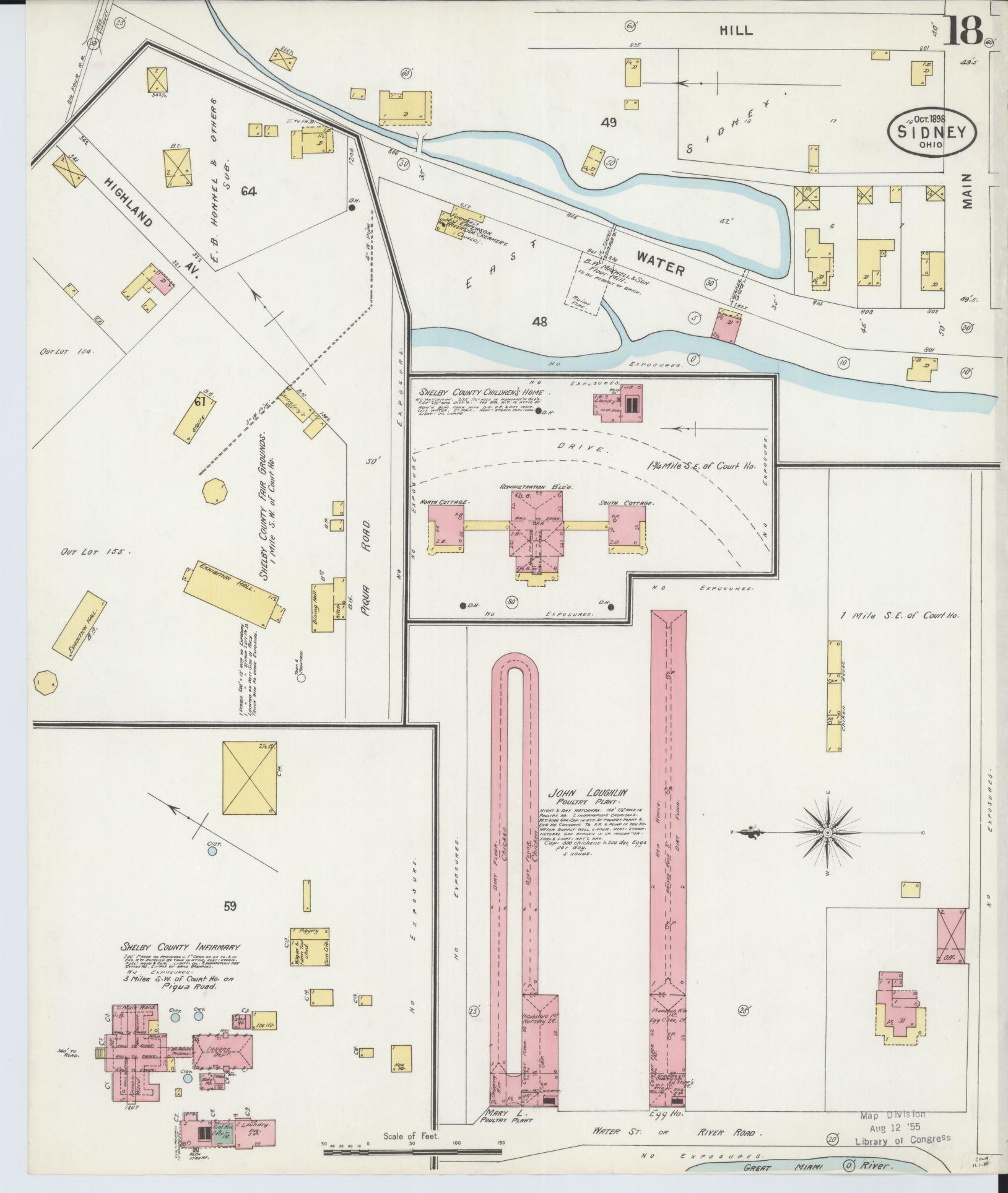 Sanborn Fire Insurance Map from Sidney, Shelby County, Ohio (1898), Sheet #0018 - Historic Sanborn Fire Insurance Map Print, vintage old map wall art, antique decor, genealogy gift, Ohio Ohio map