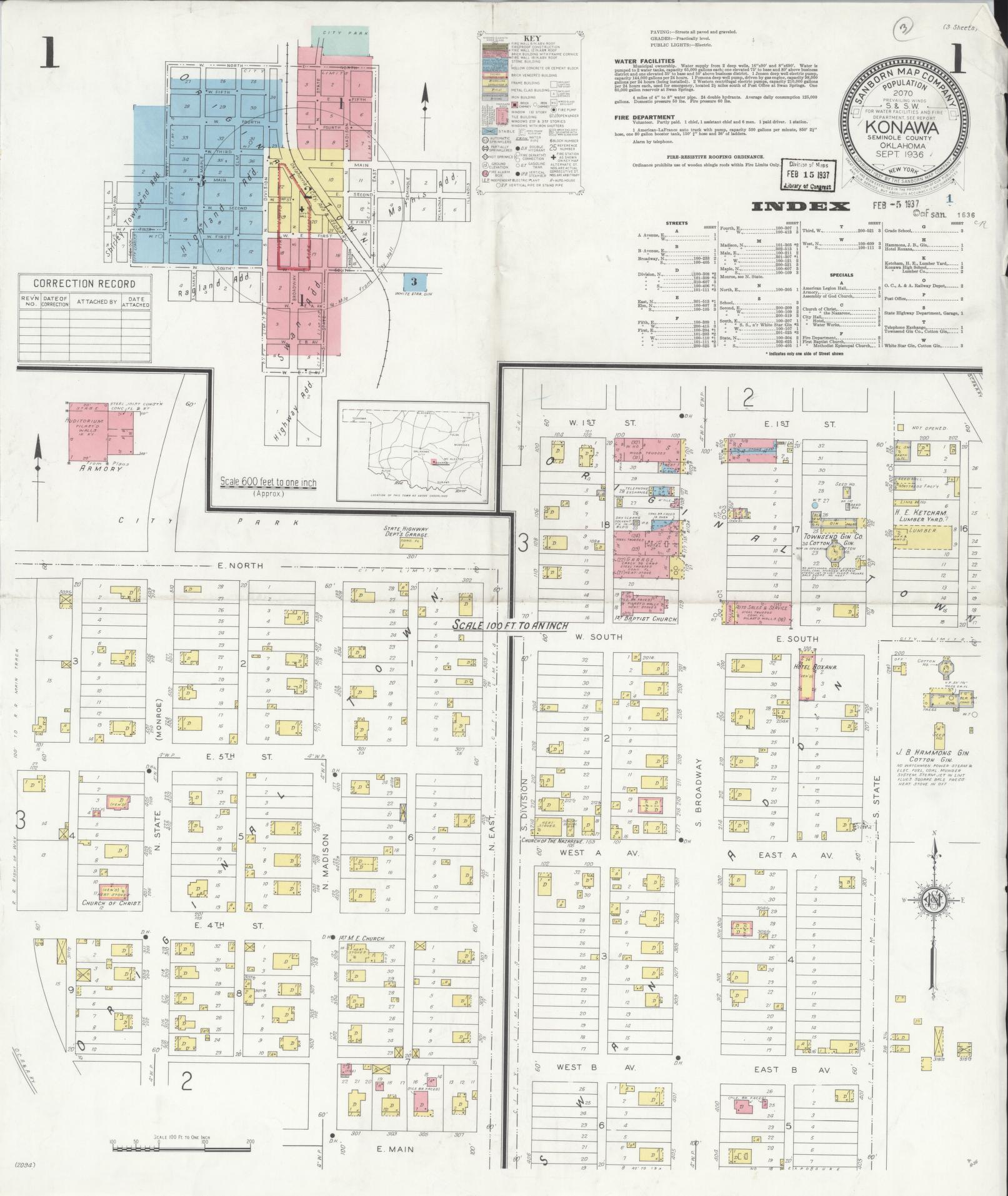 Sanborn Fire Insurance Map from Konawa, Seminode County, Oklahoma. (1936) – Historic Sanborn Fire Insurance Map Print