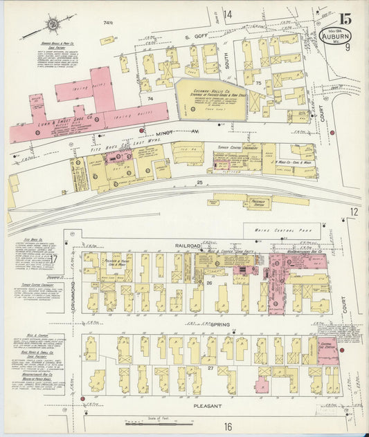 Sanborn Fire Insurance Map from Auburn, Androscoggin County, Maine (1914), Sheet #0015 - Historic Sanborn Fire Insurance Map Print, vintage old map wall art, antique decor, genealogy gift, Maine Maine map