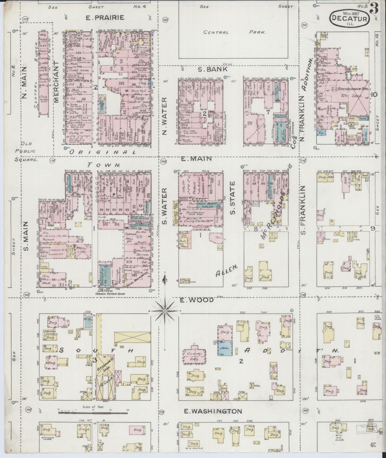 Sanborn Fire Insurance Map from Decatur, Macon County, Illinois (1887), Sheet #0003 - Complete Map Set gallery image, historic Sanborn map, vintage wall art, Illinois Illinois