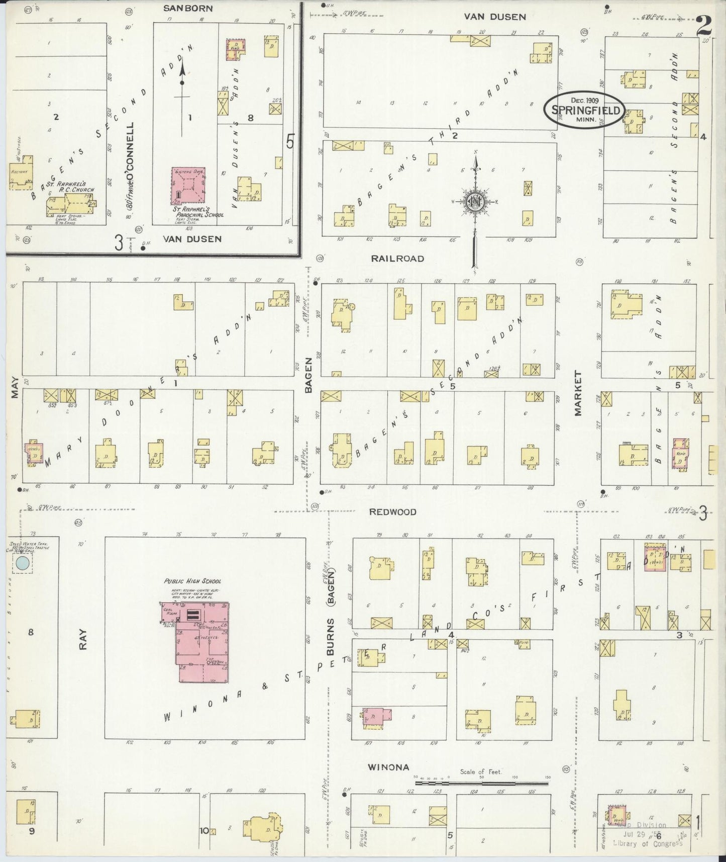 Sanborn Fire Insurance Map from Springfield, Brown County, Minnesota (1909), Sheet #0002 - Historic Sanborn Fire Insurance Map Print, vintage old map wall art, antique decor, genealogy gift, Minnesota Minnesota map