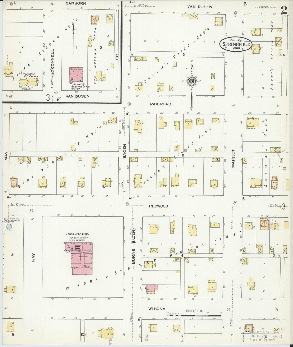 Sanborn Fire Insurance Map from Springfield, Brown County, Minnesota (1909), Sheet #0002 - Historic Sanborn Fire Insurance Map Print, vintage old map wall art, antique decor, genealogy gift, Minnesota Minnesota map