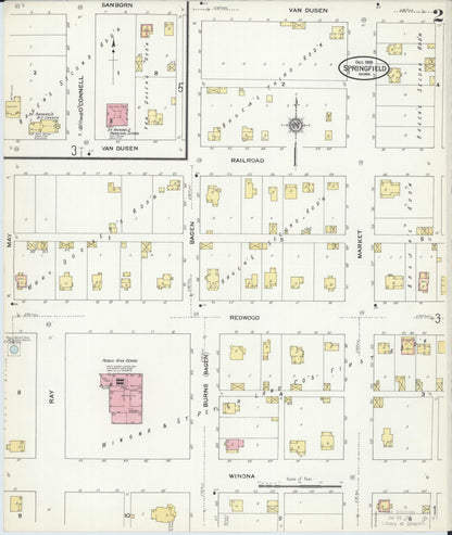 Sanborn Fire Insurance Map from Springfield, Brown County, Minnesota (1909), Sheet #0002 - Historic Sanborn Fire Insurance Map Print, vintage old map wall art, antique decor, genealogy gift, Minnesota Minnesota map