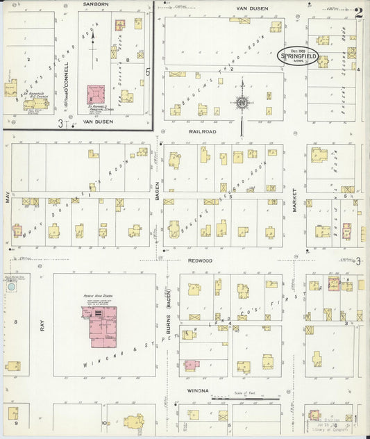 Sanborn Fire Insurance Map from Springfield, Brown County, Minnesota (1909), Sheet #0002 - Historic Sanborn Fire Insurance Map Print, vintage old map wall art, antique decor, genealogy gift, Minnesota Minnesota map