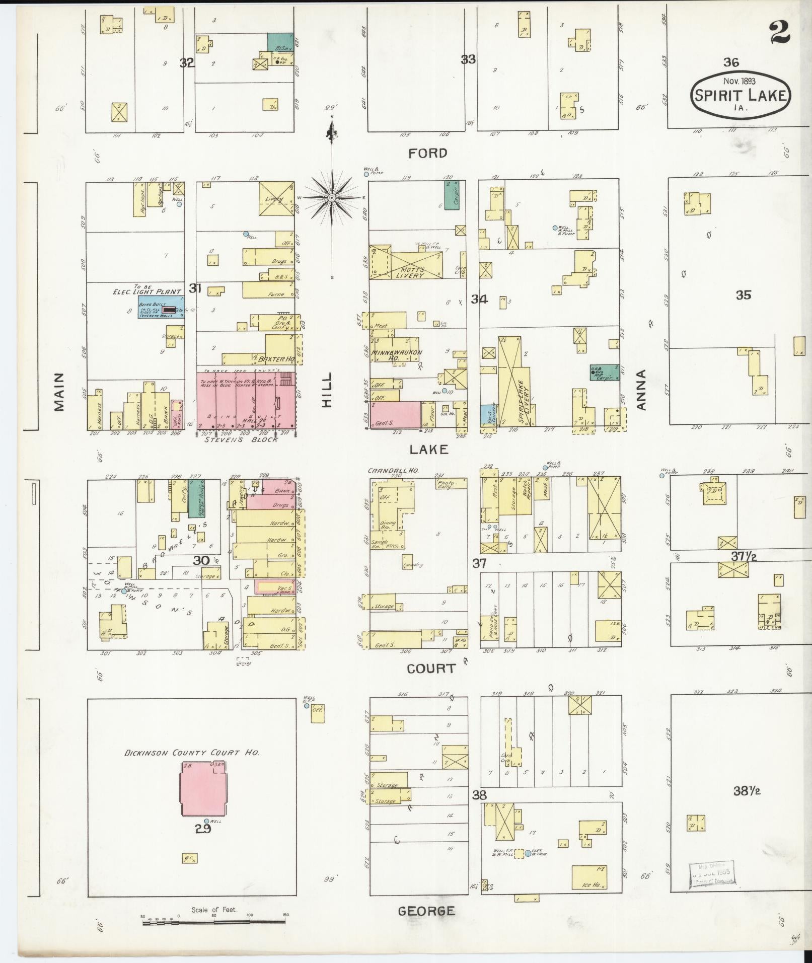 Sanborn Fire Insurance Map from Spirit Lake, Dickinson County, Iowa (1893), Sheet #0002 - Historic Sanborn Fire Insurance Map Print, vintage old map wall art