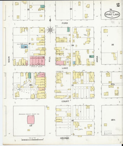 Sanborn Fire Insurance Map from Spirit Lake, Dickinson County, Iowa (1893), Sheet #0002 - Historic Sanborn Fire Insurance Map Print, vintage old map wall art