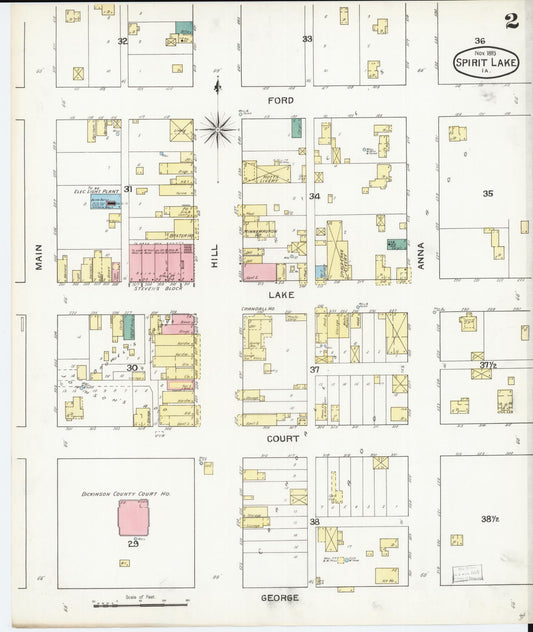 Sanborn Fire Insurance Map from Spirit Lake, Dickinson County, Iowa (1893), Sheet #0002 - Historic Sanborn Fire Insurance Map Print, vintage old map wall art