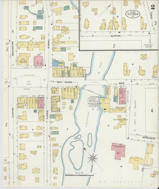 Sanborn Fire Insurance Map from Oxford, Chenango County, New York (1903), Sheet #0002 - Historic Sanborn Fire Insurance Map Print, vintage old map wall art, antique decor, genealogy gift, New York New York map