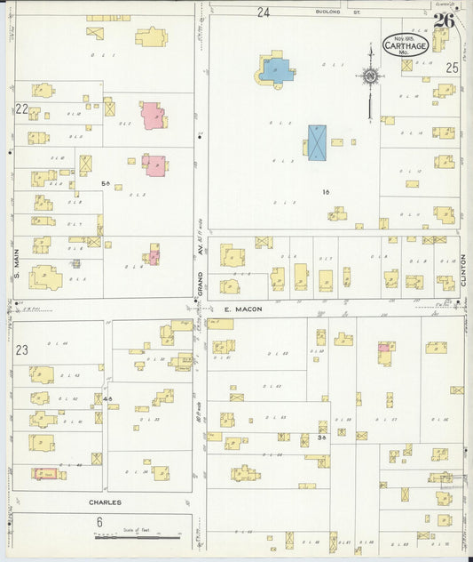 Sanborn Fire Insurance Map from Carthage, Jasper County, Missouri (1915), Sheet #0026 - Historic Sanborn Fire Insurance Map Print, vintage old map wall art, antique decor, genealogy gift, Missouri Missouri map
