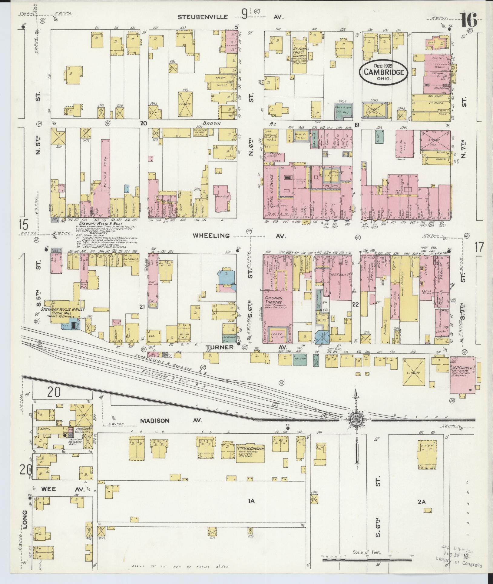 Sanborn Fire Insurance Map from Cambridge, Guernsey County, Ohio (1909), Sheet #0016 - Historic Sanborn Fire Insurance Map Print, vintage old map wall art, antique decor, genealogy gift, Ohio Ohio map